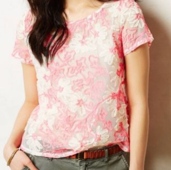 Anthropologie Tops - Meadow Rue Anthropologie Sheer Cherry Blossom Top